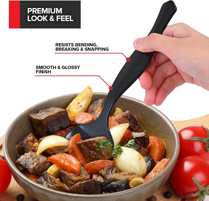 24 Count Disposable Black Plastic Serving Spoons for Catering, Weddings, Holidays and More - Large Plastic Buffet Spoons for Parties, Stock Your Home