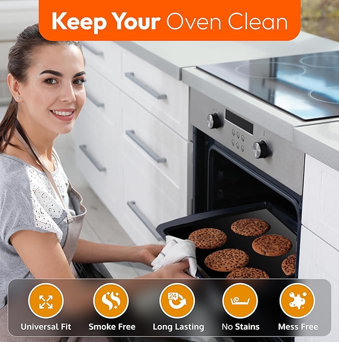Oven Liners for Bottom of Oven - 17"x 25" Large Heavy Duty Non-Stick 4 Pack | Heat Resistant to 500°F, BPA & PFOA Free, Reusable, Fits Electric, Gas, Toaster, Microwave Ovens & Grills, Spill Guard, Black