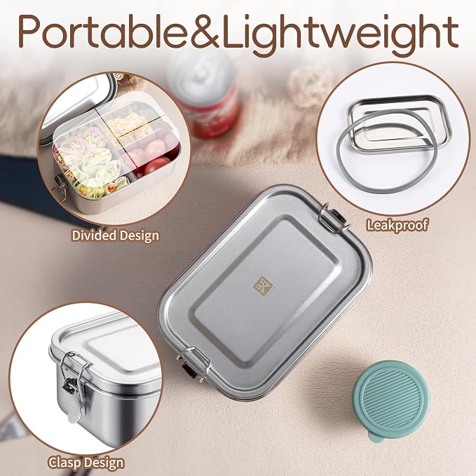 GOLDEN KEY 27oz Stainless Steel Bento Box for Kids,Too Small for Adult Use | 800ml Stainless Steel Lunch Box with Leakproof Condiment Container,3 Compartment Snack Containers,Freezer & Dishwasher Safe