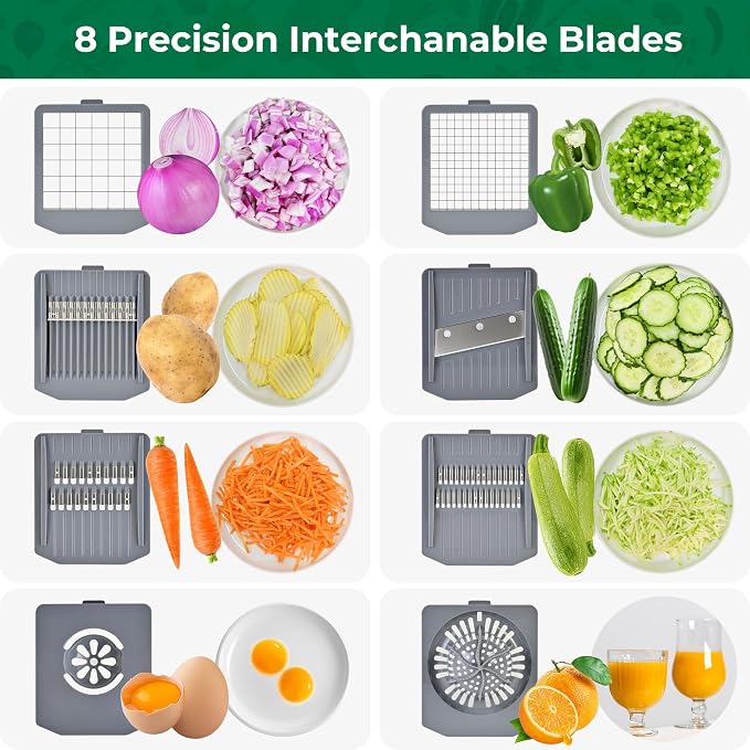 SUSTEAS Vegetable Chopper Mandoline Slicer, 6 Blade Chopper, 10-in-1 Gray | Onion Potato Dicer, Veggie Cutter for Salad, Carrot, Cucumber Home Kitchen Gadgets Accessories Essentials(Grayish White)