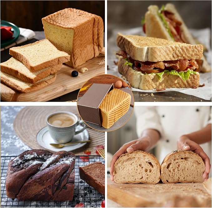13 x 5 Inch Pullman Loaf Pan with Lid, 2.2lb Aluminized Steel Nonstick Bread Pan for Sandwich Bread, Long Bread Loaf Pan with Dough Scraper Cutter