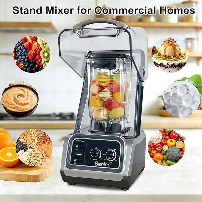 2200W Commercial Blender Quiet Shield Self-Cleaning Ice Crush 80oz Pitcher | 6-Leaf Stainless Steel Blade | Smoothie & Shake Maker for Restaurants, Commercial Kitchens | Heavy-Duty