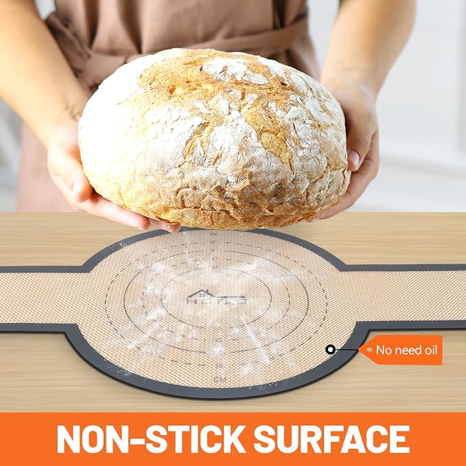 HOTEC 2 Pcs Silicone Bread Sling for Dutch Oven, 0.7MM Thickened Heat Resistant to 500°F Non-Stick Baking Mat with Long Handle Easy to Transfer Sourdough Bread, Dutch Oven Liners Baking Supplies