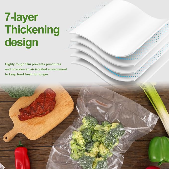 Moretoes Vacuum Sealer Bags 3 Rolls 8" x 16' for Food Saver, Commercial Grade Bag Rolls, BPA Free, Customized Size Bag for Sous Vide Cooking or Meal Prep