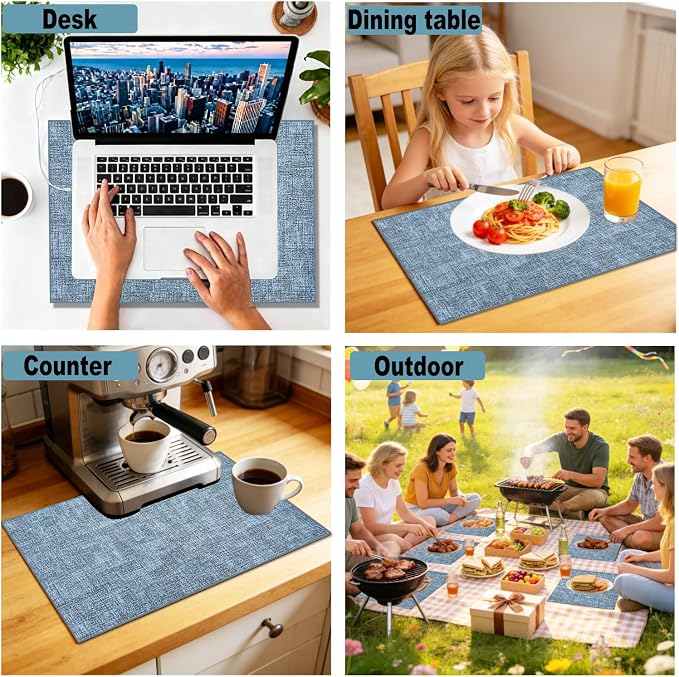 Faux Leather Placemats Set of 6, 11.8"x17.7", Sky Blue | Reversible Table Mats, Waterproof, Stain & Heat Resistant, Easy Clean for Dining, Gatherings, Outdoor