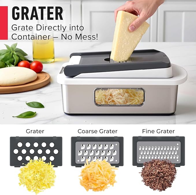 MUELLER HOME Pro-Series 10-in-1, Stainless Steel Multi Vegetable Chopper | 8 Blade Mandoline Slicer, Kitchen Accessories and Essentials, Food and Veggie Chopper, Mincer, Dicer, White Sand/Grey