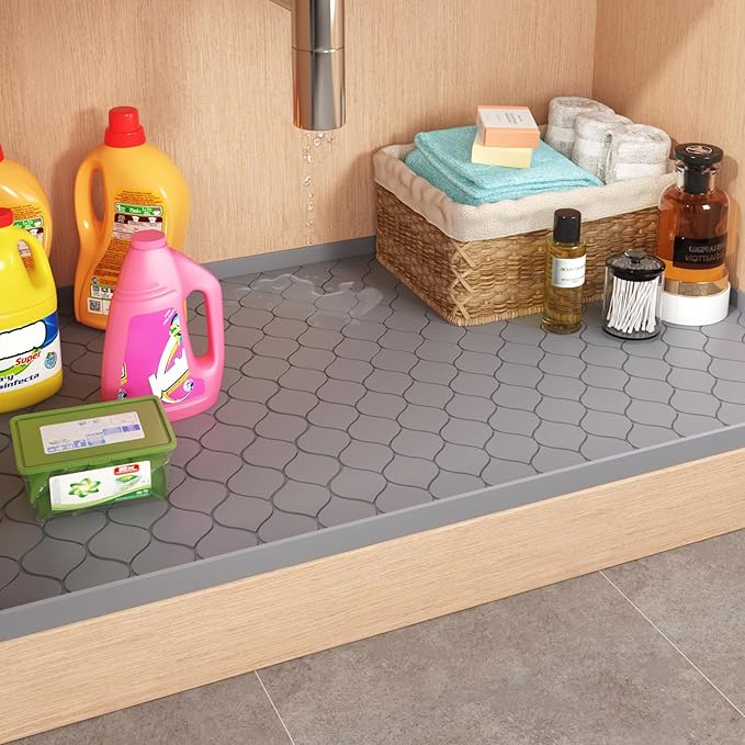 Winisok Waterproof Under Sink Mat 31" x 22", Silicone Mat, Beige | Raised Edge Traps Spills & Leaks, Shelf Liner, Cabinet Protector, for Kitchen, Bathroom, Boots, Pets, Home Essentials