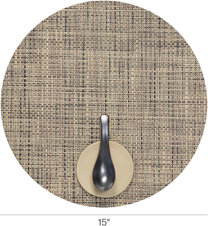 Chilewich Basketweave Placemats, Woven Round Placemats Set of 4 | Reusable, Stain-Resistant, Indoor/Outdoor Tabletop Protection, Bark, 15"
