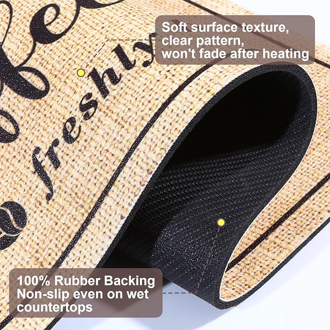 CooRug Fashion Coffee Mat, Dish Drying Mat 16" x 24" Beige | Hide Stain, Absorbent, Coffee Bar Accessories, Heat Resistant, Non-slip, Eco-friendly, Easy to Clean
