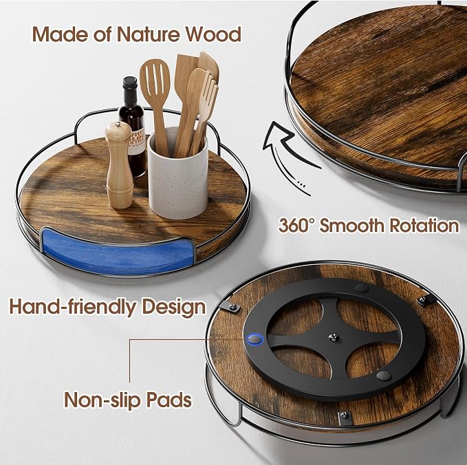 LAMU 10'' Lazy Susan Organizer, Wooden Lazy Susan Turntable for Cabinet, Table Top, Kitchen, Pantry, Bathroom Countertop Organizer, 1 Pack