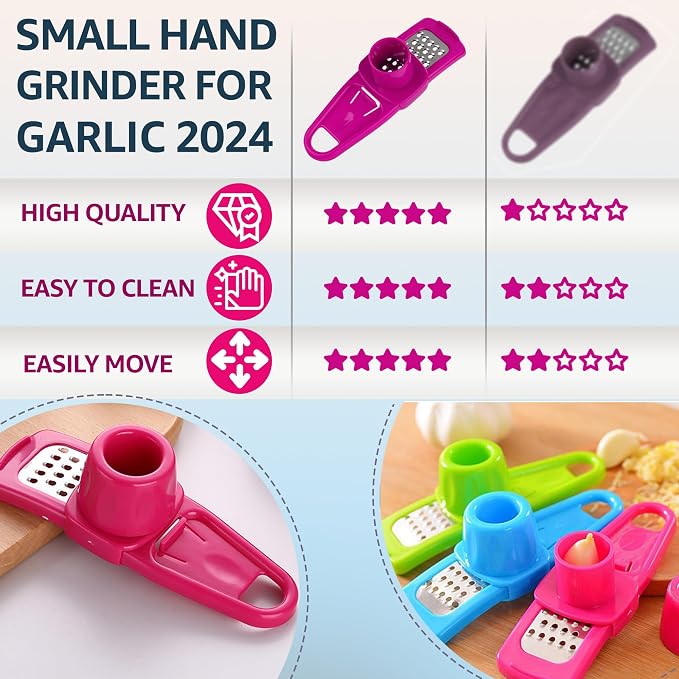 Landkitch-Garlic Grinder (2 Pack)-Hand Garlic Grinder-Small Hand Grinder for Garlic-Garlic Slicer-Garlic Mincer-2025 New Hand Press Garlic Chopper-Garlic Press Hand Specialty Tools (Green + Pink)