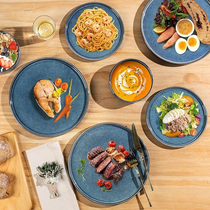 AmorArc Ceramic Dinnerware Sets for 8,24 Piece Plates and Bowls Sets Dishes | Stoneware Handmade Reactive Glaze Dishes Set | Highly Chip and Crack Resistant | Dishwasher & Microwave Safe
