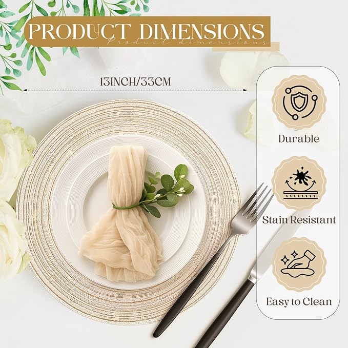 Geosar Disposable Paper Placemat Cotton Woven Look 13'',100 Pcs,Beige