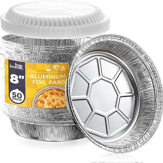 Fit Meal Prep 50 Pack 8" Round Aluminum Foil Pans with Clear Dome Lids, Pie Tins Disposable 8 inch with Lids, Take Out Containers, Freezer Oven Safe Aluminum Baking Pans for Storing, Cooking, Storage