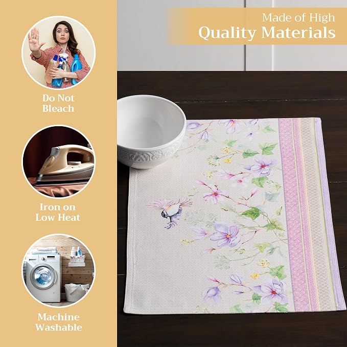 Maison d' Hermine Placemats Set of 4 Reusable 100% Cotton (13"x19") | Cloth Place Mats Washable Table Mats for Kitchen Dining Party Wedding Hotel Home Restaurant Spring Summer - Magnolia Mornings
