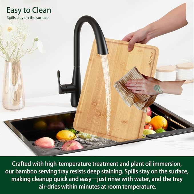 Small Bamboo Serving Tray, Small Food Tray for Eating and Serving Coffee, Tea, 9.5 x 7.1 Inch