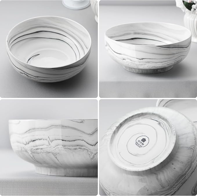 MALACASA Large Serving Bowls, 114 OZ(10") Ceramic Salad Bowls Set of 2 | Marble Grey Bowls for Salad, Soup, Pasta, Dinner, Porcelain Bowls Set for Entertaining, Microwave Safe, Series REGULAR