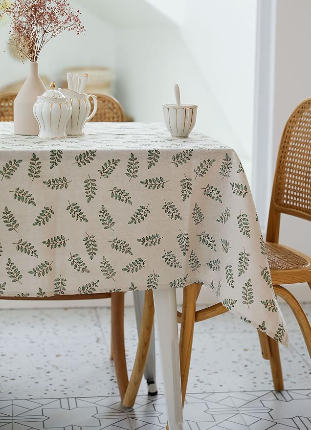 Pastoral Square Tablecloth - 52 x 52 Inch Table Cloth - Washable Table Cover with Dust-Proof Wrinkle Resistant for Restaurant, Picnic, Bistro, Indoor and Outdoor Dining, Green Leaf