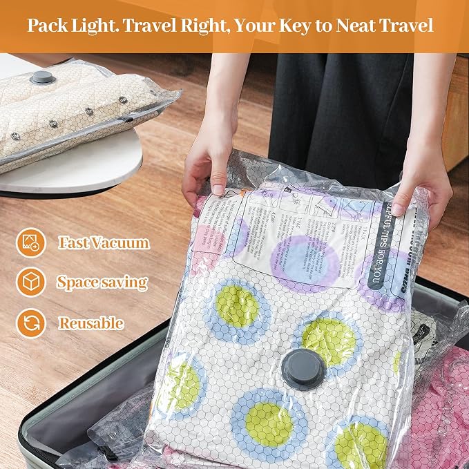 15 Pack Travel Vacuum Seal Bags for Clothing with Cordless Electric Pump, Space Saver Vacuum Storage Bag for Clothes, Carry-on Compression Packing Bag for Luggage Suitcase, Cruise Vacation Essentials