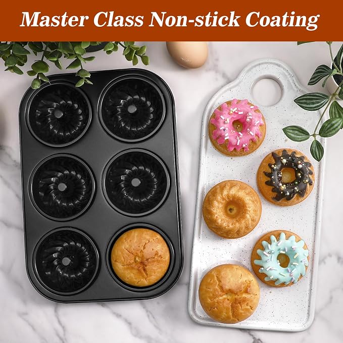 Webake Mini Fluted Tube Cake Pan, Non-Stick 2.8 Inch Cake Pans, Heavy Gauge Carbon Steel, 6-Cavity Set of 2