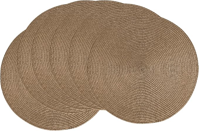 AHHFSMEI Round Placemats Set of 6 Heat Resistant Washable Non-Slip Woven Braided Table Mats for Dining Table Kitchen & Home Decor (Brown A)