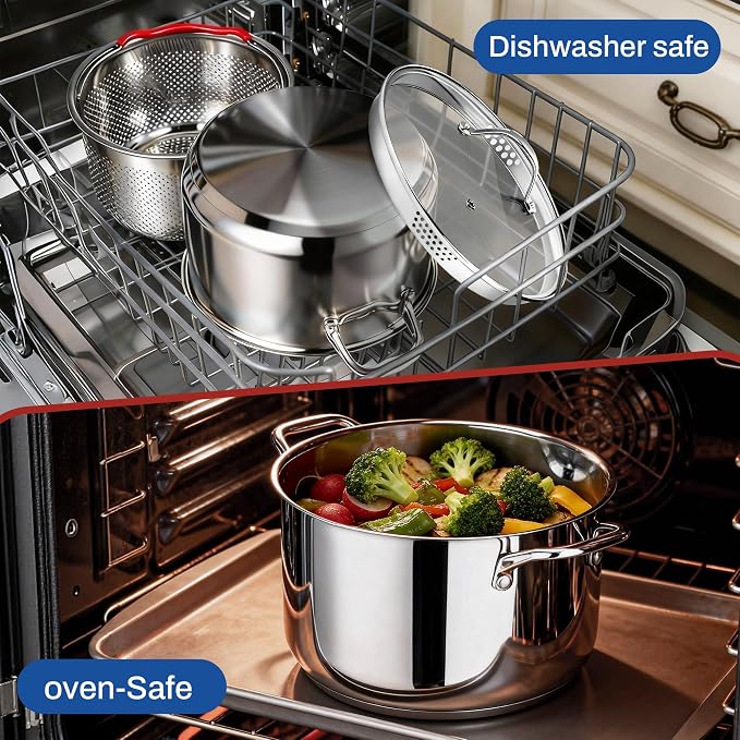 AOSION 6 Quart Stainless Steel Stock Pot with Deep Fryer Basket.