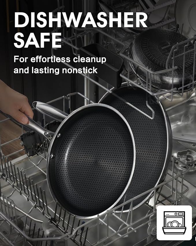 Stainless Steel Non Stick Frying Pan with Lid - PFOA Free | Induction Compatible | Oven & Dishwasher Safe | Stay Cool Handle | Versatile for All Stovetops | Gift