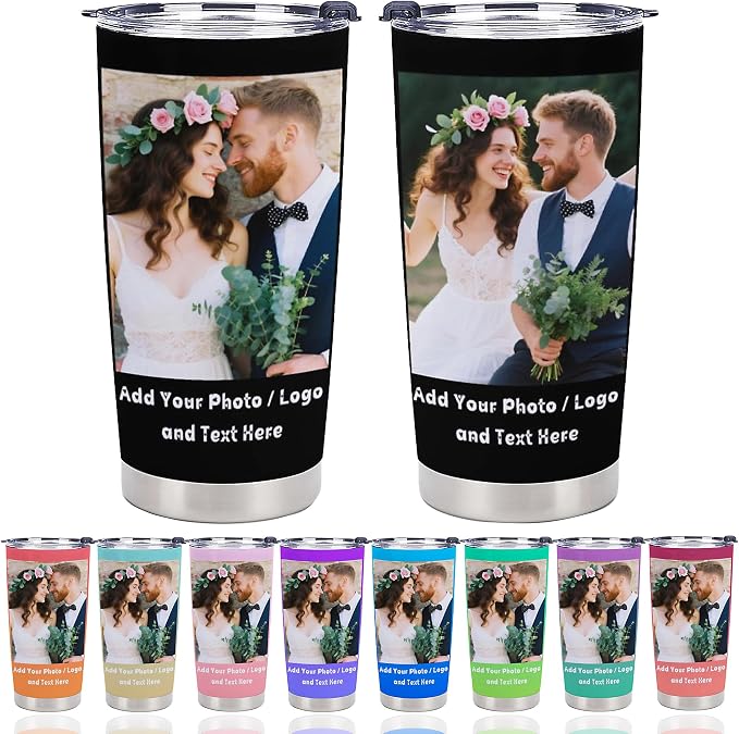 Personalized Tumbler Custom Vacuum Insulated Travel Mug Customizable Coffee Cup with Your Photos and Text Christmas Birthday Gift (2 Photos+Text)