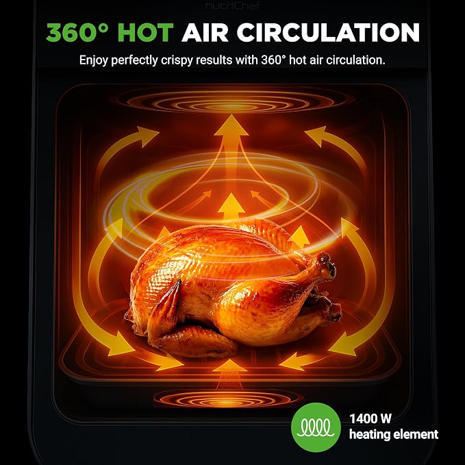 Nutrichef Electric Air Fryer Large 6.3 Quart Capacity | 12-1 Preset Cooking Functions | Includes Tenderizing Function | Digital Display | Transparent Window For Best Cooking Results | Black