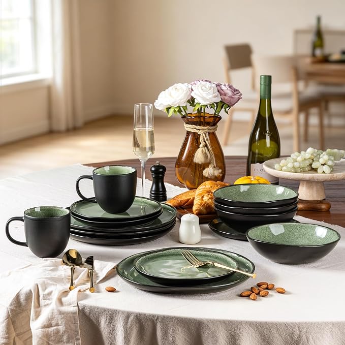 AmorArc Ceramic Dinnerware Sets for 4, 12Pcs Plates and Bowls Sets Dishes | Stoneware Handmade Reactive Glaze Dinner Set, Highly Scratch Resistant | Dishwasher & Microwave Safe Dishware