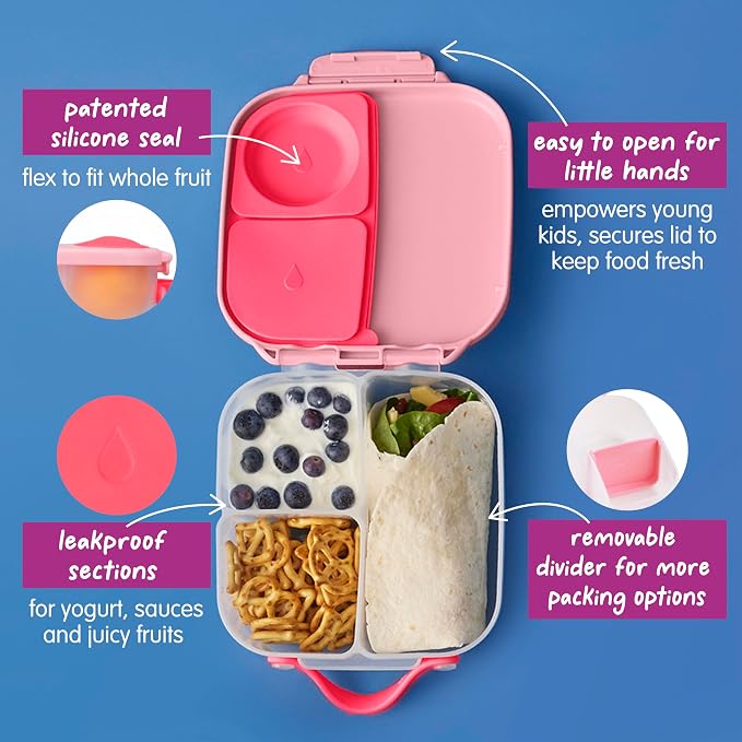 b.box Mini Lunch Box, Snack Containers for Kids, Lunch Box Kids, 4.25 Cup | Bento Box for Kids, Sanck Box, Lunch Containers, Leak Proof, Dishwasher Safe, BPA Free, PFAS Free, Ages 3+ — Flamingo Fizz