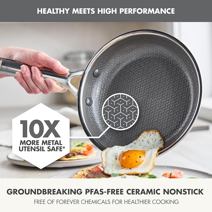 GreenPan Hybrid 8" Stainless Steel Frying Pan, Ceramic Nonstick Skillet | APEX Tri-Ply Pan, PFAS-Free Thermobond Nonstick, Induction & All Cooktop Compatible, Dishwasher & Oven Safe to 850F, Silver