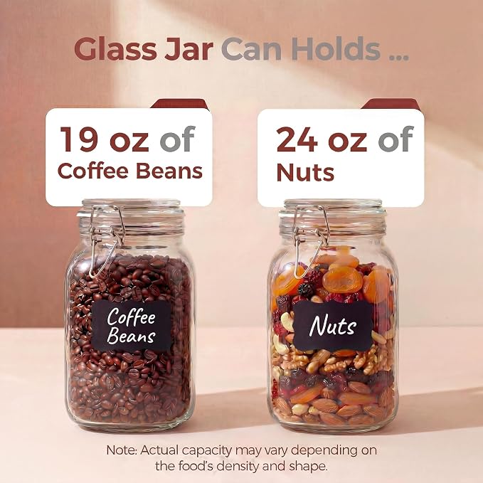 50oz Large Square Glass Jars with Airtight Lids, Wide Mouth Mason Jars 3P | Air Tight Glass Food Storage Containers with Lids Keep Food Dry & Fresh, Best Canister for Flour, Sugar, Cereal, Rice, Coffee
