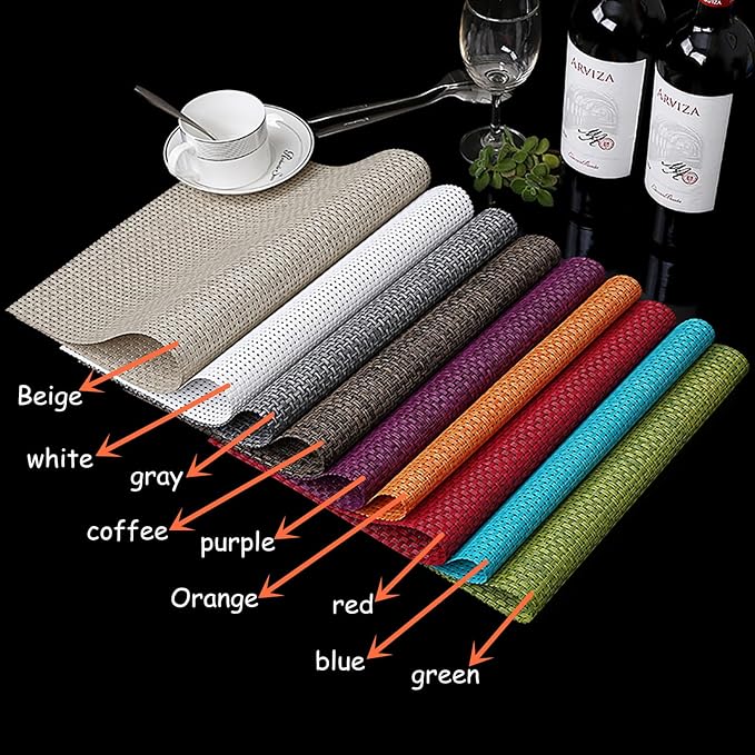 Zupro Light Yellow Placemats Set of 4 Woven 18"x12" for Indoor/Outdoor Use | Washable Heat-Resistant Non Slip Table Mats PVC Vinyl Kitchen Dining Patio Table Place Mats for Holidays Dinner Parties BBQs