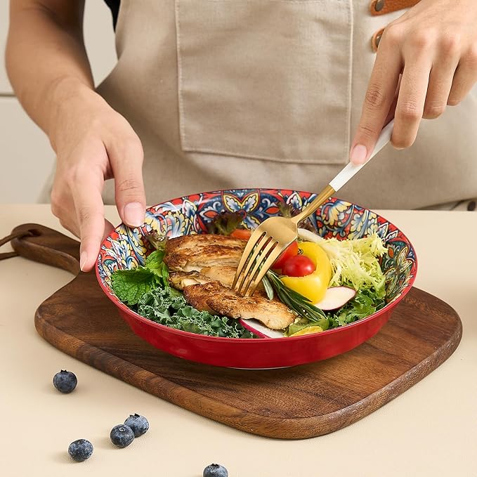 Ceramic Pasta Bowls Set of 6-8 inch 30 oz Serving Bowls, Colorful Dinner Bowls for Soup,Salad, and Pasta, Kitchen, Microwave, Dishwasher Safe, mexican, Bohemian Style