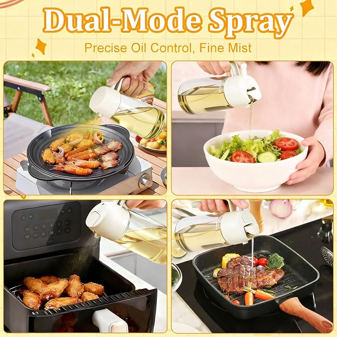 16oz/470ml Glass Olive Oil Sprayer & 2-in-1 Dispenser Bottle with Pour Spout for Cooking, Air Fryers, Salads, BBQs, and Kitchen Use(milky white)