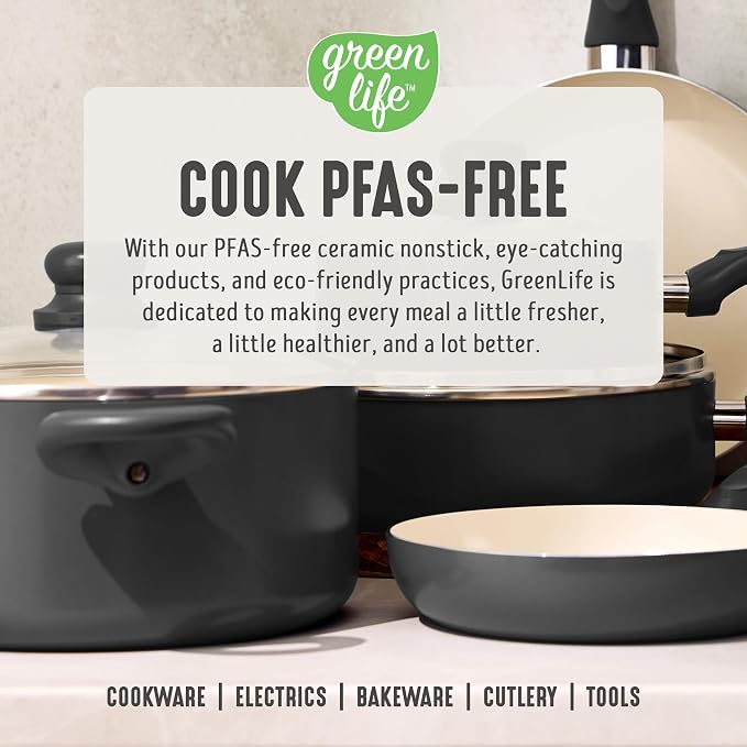 GreenLife 2QT Ceramic Nonstick Saucepan with Lid, Graphite Black | PFAS-Free Ceramic Nonstick Coating, Soup Pot, Induction Ready, All Stovetop Compatible, Stay-Cool Handles, Dishwasher Safe