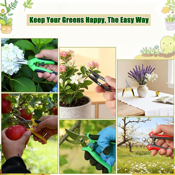 5-Piece Garden Pruning Shears Set with Gloves & Storage Bag, Stainless Steel Gardening Scissors Kit, Sharp Non-Slip Clippers for Trimming Flowers, Herbs, Small Branches