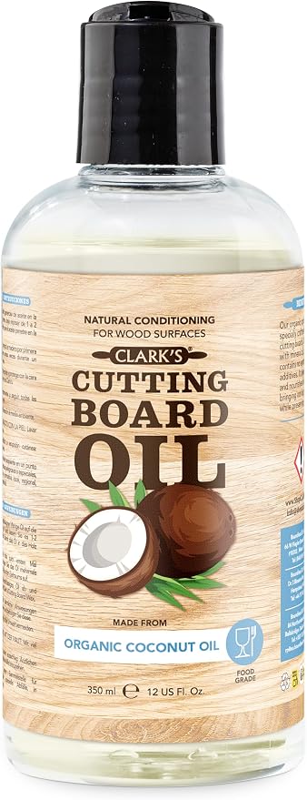 CLARK'S Cutting Board Oil made with Organic Coconut Oil, 12 Oz - Food Grade | Food Safe MCT Coconut Oil, Deep Wood Nourishment, Prevents Drying & Cracking, Butcher Blocks & Bowls