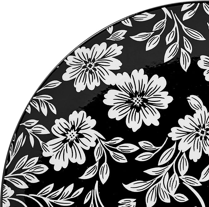 Pfaltzgraff Midnight Blooms 12 Piece Floral Stoneware Dinnerware Plate Bowl Dish Set, Service for 4, Black
