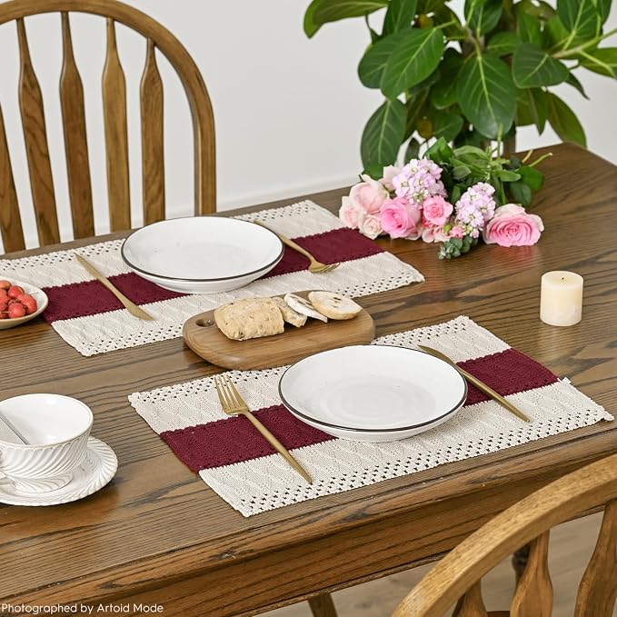 Artoid Mode Red Farmhouse Rustic Placemats Set of 6,12x18 Inch Seasonal Holiday Hollow Table Mats Party Kitchen Dining Decoration