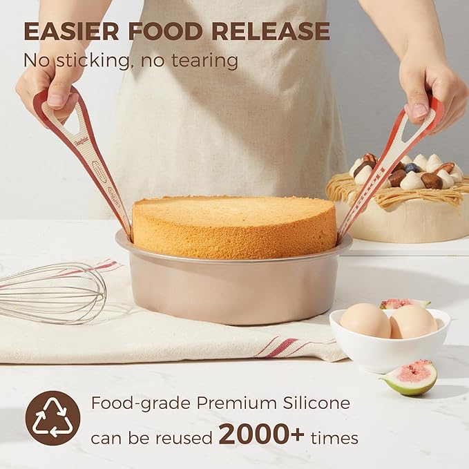 8 Inch Round Cake Pan Set for Baking with 2 Pcs Silicone Baking Sling Mats, Nonstick Circle Cake Pans Set of 2, 2.5" Deeper Layer Cake Tin for Oven, Cheesecake Mold, Huty Duty, Golden