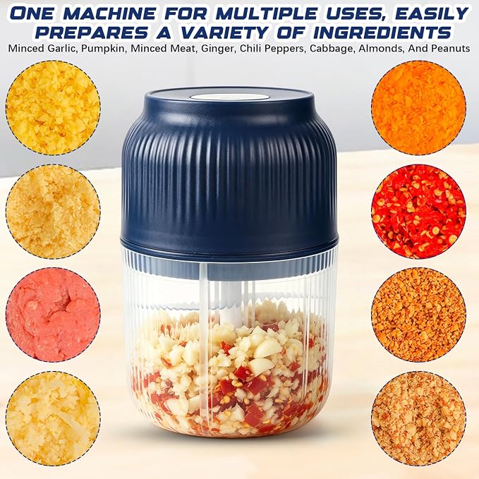 Electric Garlic Chopper, Mini Portable Veggie Chopper Garlic Grinder Masher Onion Chopper, Rechargeable Cordless Food Processor & Food Chopper for Garlic Onion Ginger Chili Vegetables, 400ml (White)
