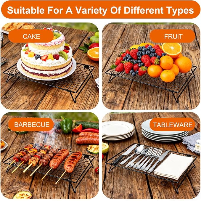 4Pcs Cooling Racks for Cooking and Baking, 13.4" x 9.4" Cookie Cooling Racks, 4-Tier Stackable Carbon Steel Wire Cooling Rack for Baking, Cookie, Pizza, Cake, Roasting, Making Jerky