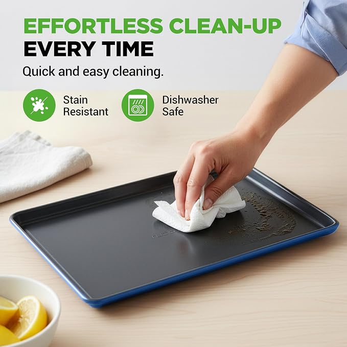 NutriChef 8-Piece Nonstick Stackable Bakeware Set - PFOA, PFOS, PTFE Free Baking Tray Set w/Non-Stick Coating, 450°F Oven Safe, Round Cake, Loaf, Muffin, Wide/Square Pans, Cookie Sheet (Blue)