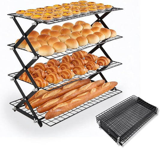 2/3/4-Tier Collapsible Cooling Rack with Adjustable 3 Setting Design Stackable Wire Baking Rack Cooling Racks for Cooking and Baking Roasting Cookies Pizza Gifts for Women