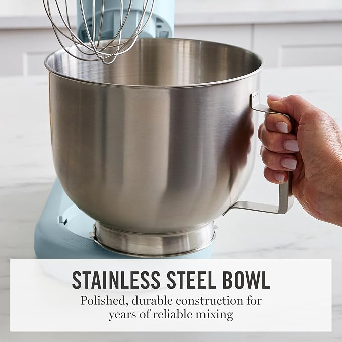 Martha Stewart 5.3QT Tilt Head Stand Mixer, 12 Speeds, Stainless Steel Bowl | Dough Hook, Stainless Whisk, Beater, Removable Splash Shield, Bread, Cake & Whipping, Electric Kitchen Mixer, Sky Blue