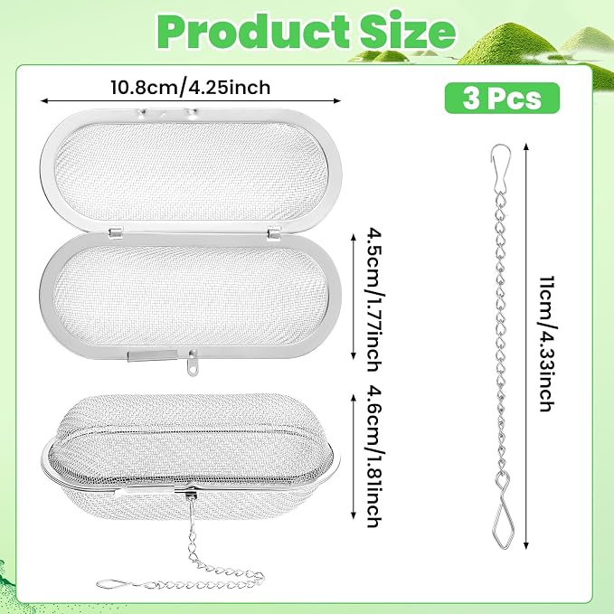 Tea Ball Infusers, 3 Pcs 4.25 x 1.75 Inch Stainless Steel Tea Infuser Floating Mesh Tea Strainer Ball Mulling Spice Ball Infuser Oval Reusable Tea Steeper Tea Filter for Kitchen Home Office