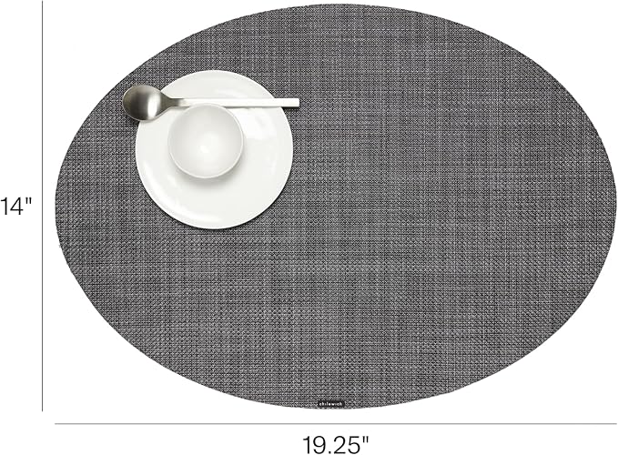 Chilewich Mini Basketweave Placemats, Woven Oval Placemats Set of 4 | Reusable, Stain-Resistant, Indoor/Outdoor Tabletop Protection, Cool Grey, 14" x 19.25"