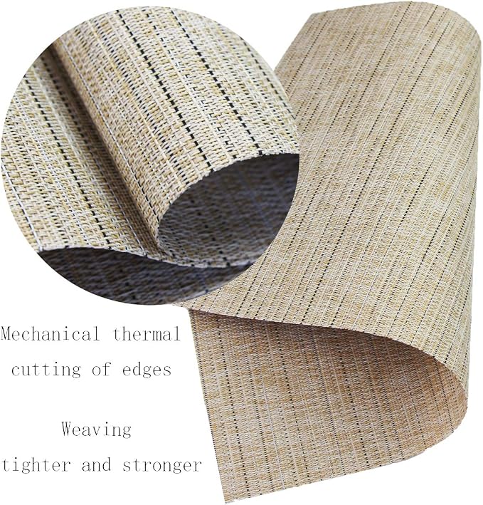 PIGCHCY Deep Beige Placemats Set of 6 Encryption Thickening Weave Heat-Resistant Placemat Washable Easy to Clean Table Mats for Dining Room and Decor (18 x 12 inch)